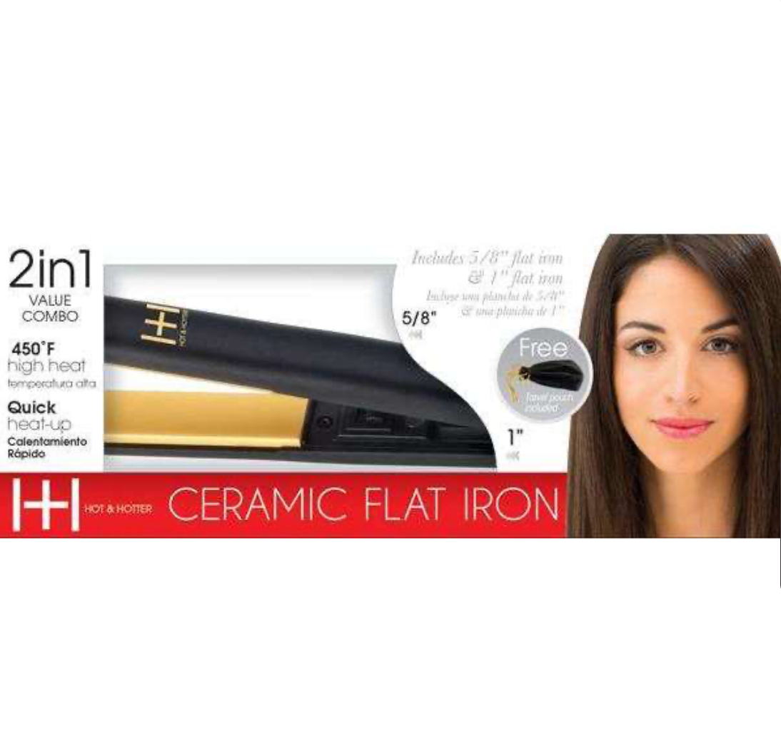 Hot & Hotter Gold Ceramic Electric Flat Iron Combo, 2 Count Hair Straightener