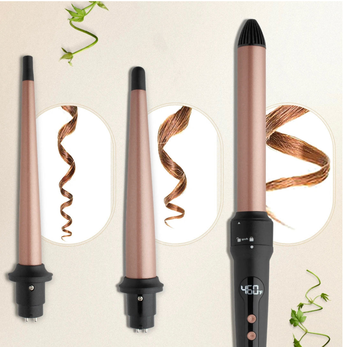 HOT & HOTTER 3 IN 1 INTERCHANGEABLE DIGITAL CURLING WAND SET