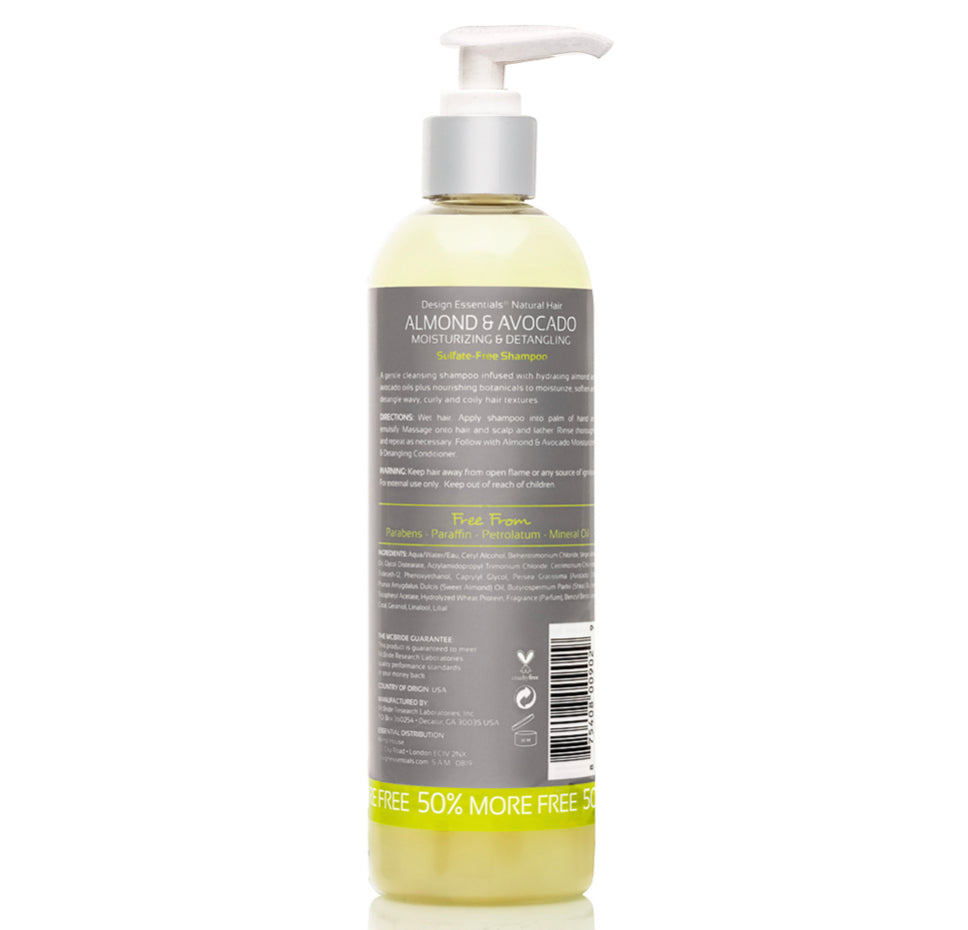 DESIGN ESSENTIALS ALMOND & AVOCADO MOISTURIZING & DETANGLING SULFATE-FREE SHAMPOO